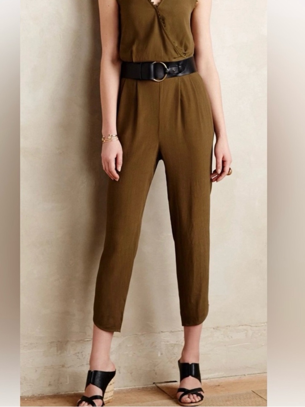 leifsdottir Olive Utility Jumpsuit with Black Belt